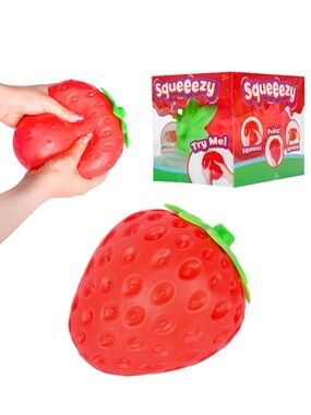 Squeeze Strawberry Stress Toy by Squeeze - Red with Green Leaf